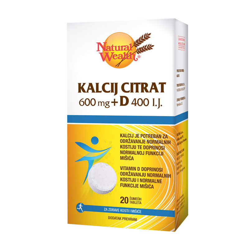 Natural Wealth Kalcij citrat 600 mg + D 400 I.J. šumeće tablete, a20