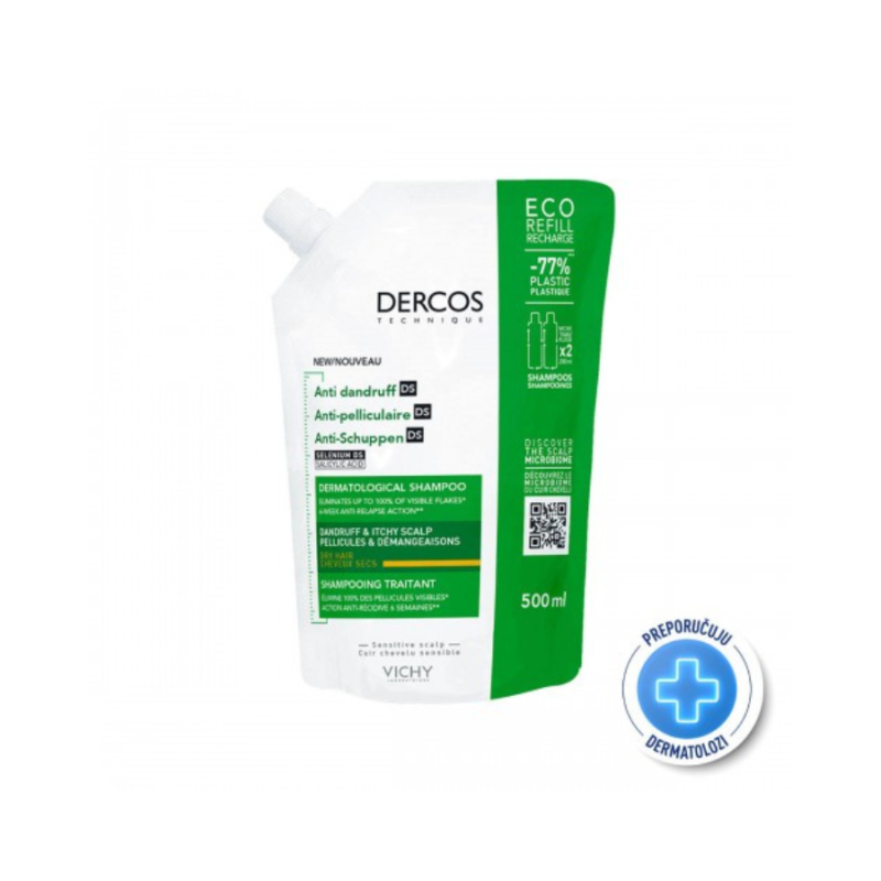 Vichy Dercos šampon protiv peruti suha kosa eco refill 500 ml